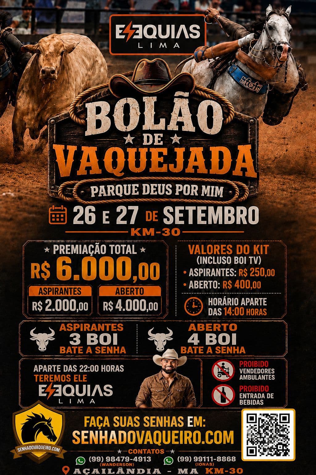 Cartaz da vaquejada Bolão de Vaquejada Parque Deus por mim